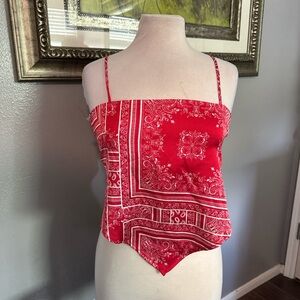 Red Bandana Print Handkerchief Crop Top - Women's Spaghetti Strap